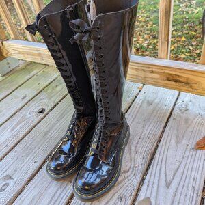 Dr Martens Black Patent Leather 12270 20-eye Knee High Boot Women's UK6 EU39 US8